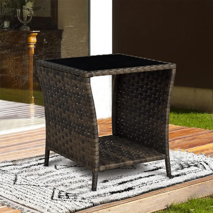 Wicker Side Coffee Table Outdoor Side Tables with Storage Bistro Table Patio Furniture Square End Tables Garden Table Brown