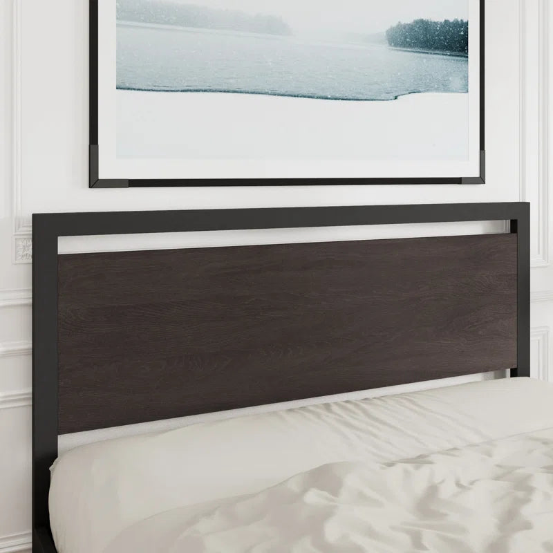 Marilee Wood and Black Metal Frame Bed with Headboard