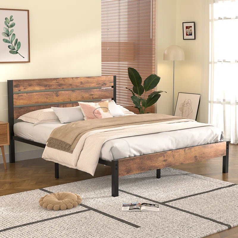 Alicia Platform Bed Frame with Wood Headboard and Footboard No Box Spring Needed