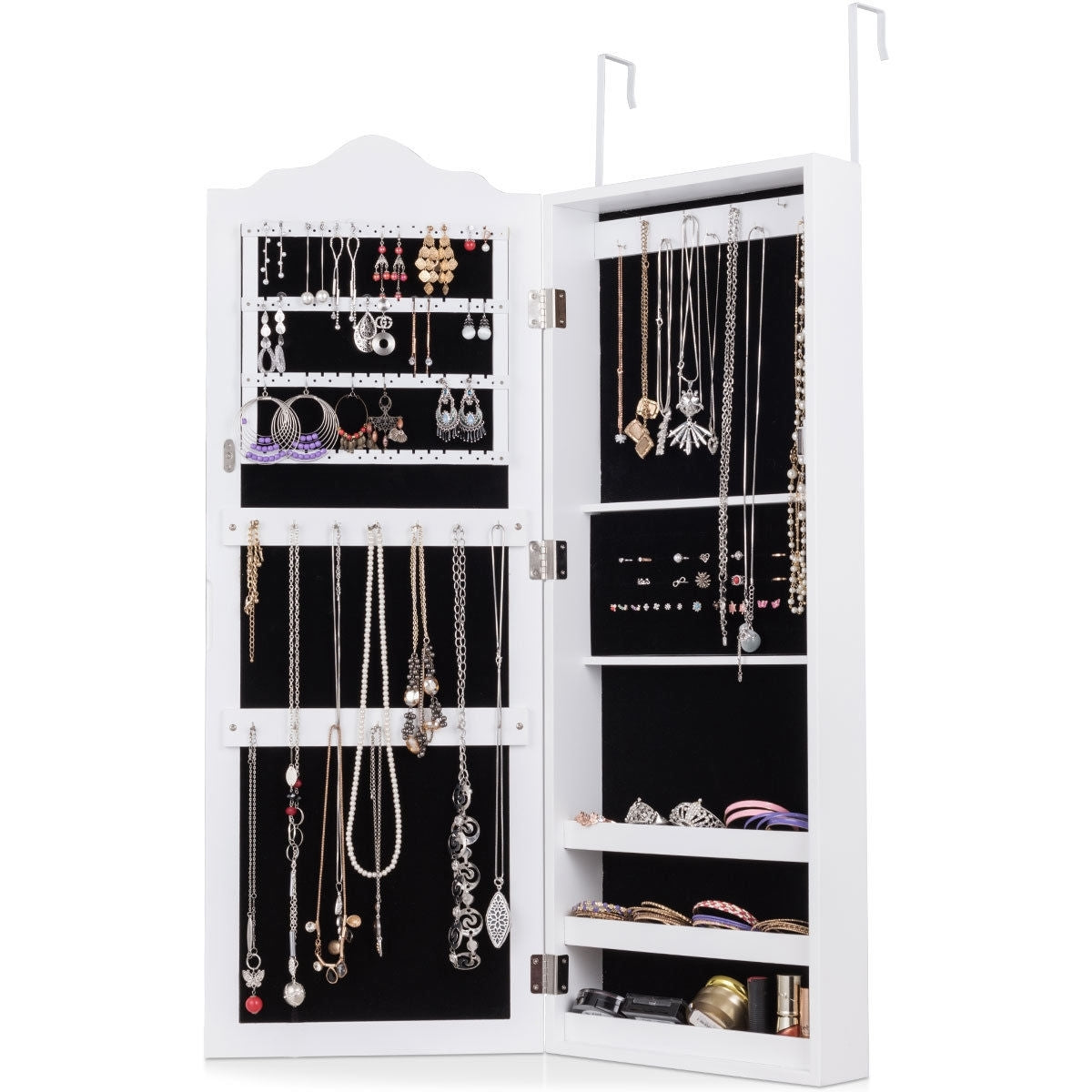 Wall Mounted Mirrored Jewelry Armoire Storage Cabinet