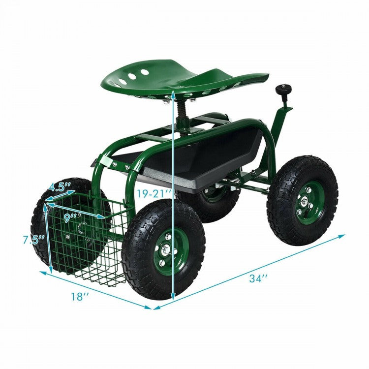 Siège de travail pour chariot de jardin roulant à 4 roues