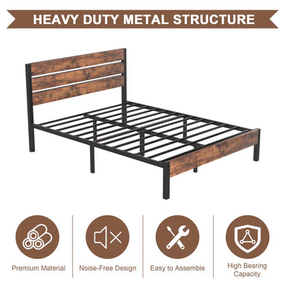 Alicia Platform Bed Frame with Wood Headboard and Footboard No Box Spring Needed