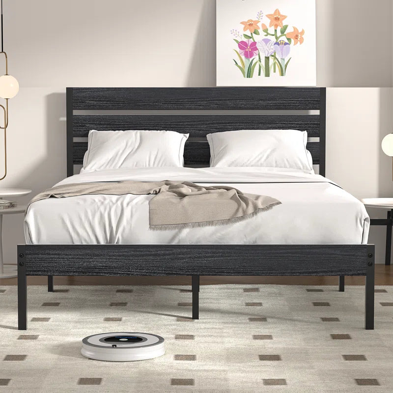 Alicia Platform Bed Frame with Wood Headboard and Footboard No Box Spring Needed