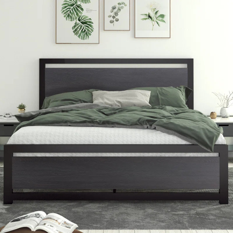 Marilee Wood and Black Metal Frame Bed with Headboard