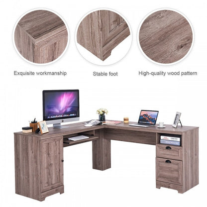 66 Inch L-Shaped Writing Study Workstation Computer Desk with Drawers