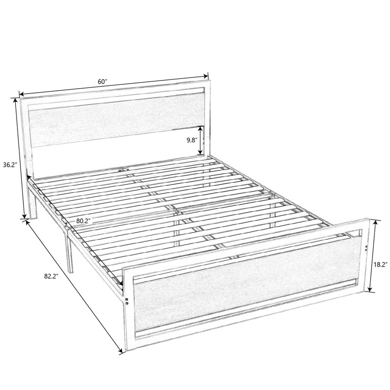 Marilee Wood and Black Metal Frame Bed with Headboard