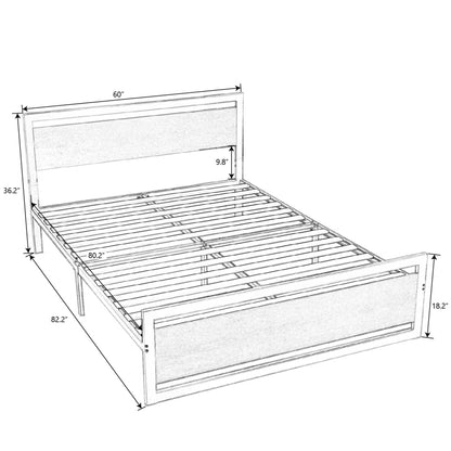 Marilee Wood and Black Metal Frame Bed with Headboard