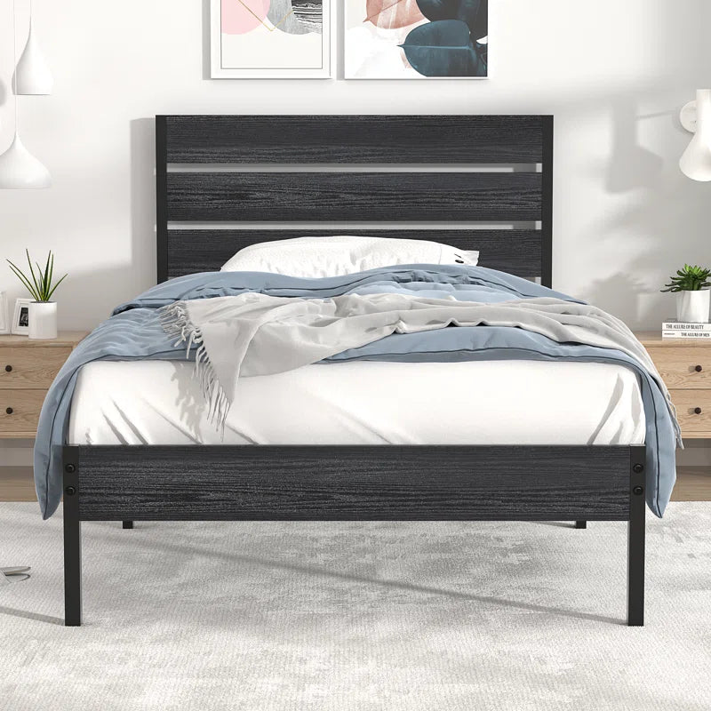 Alicia Platform Bed Frame with Wood Headboard and Footboard No Box Spring Needed