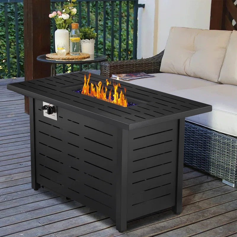 25" H X 43" W Iron Propane Outdoor Fire Pit Table with Cover