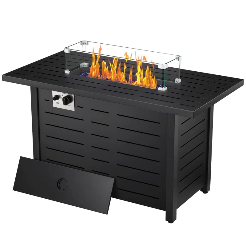 25" H X 43" W Iron Propane Outdoor Fire Pit Table with Cover