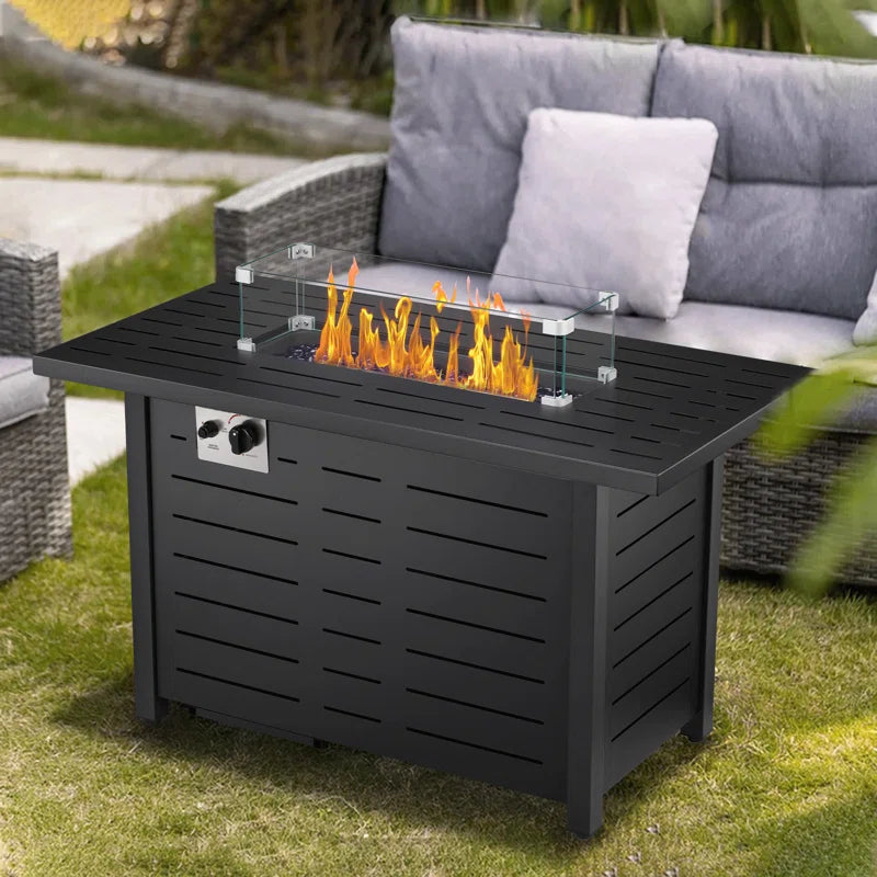 25" H X 43" W Iron Propane Outdoor Fire Pit Table with Cover