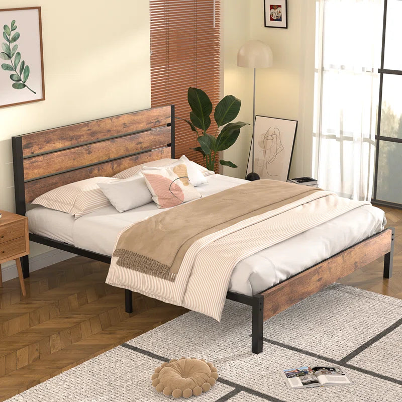 Alicia Platform Bed Frame with Wood Headboard and Footboard No Box Spring Needed