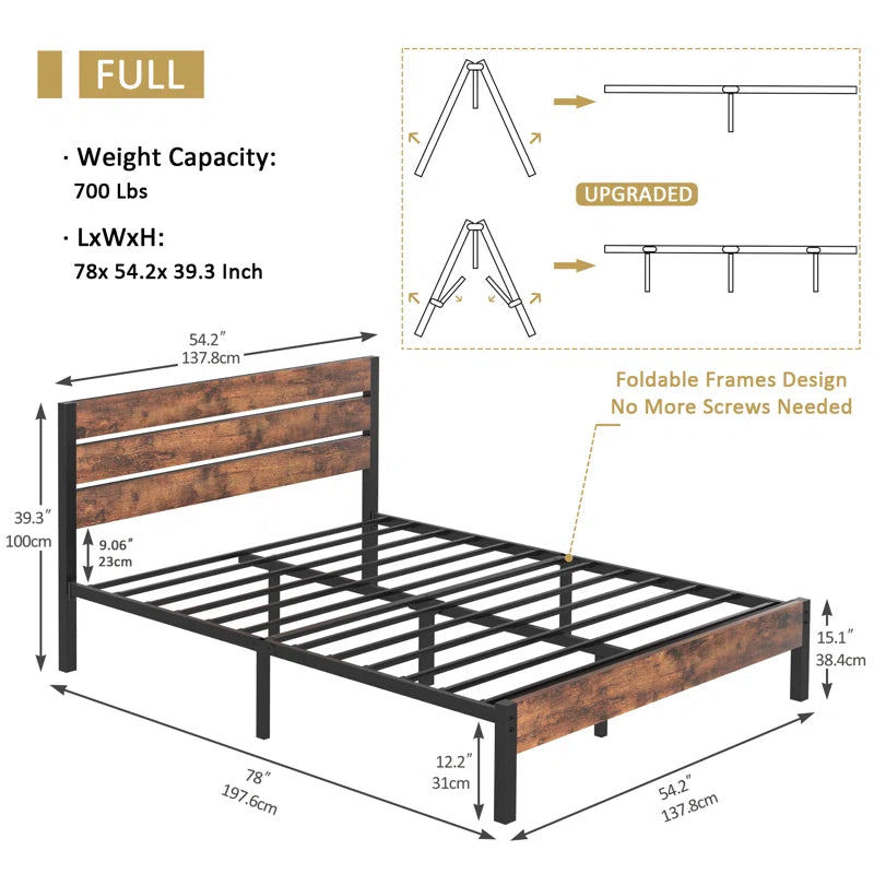 Alicia Platform Bed Frame with Wood Headboard and Footboard No Box Spring Needed