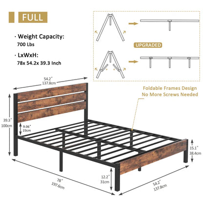 Alicia Platform Bed Frame with Wood Headboard and Footboard No Box Spring Needed