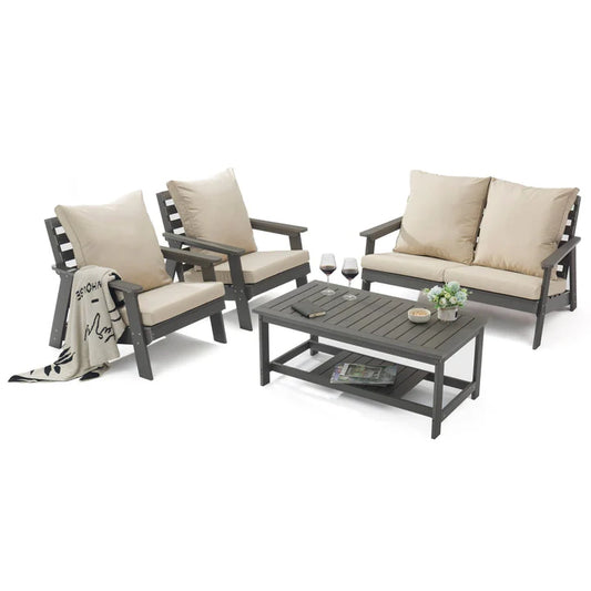 LM  Alpine Poly Lumber 4-Piece Weather Resistant Patio Conversation Set