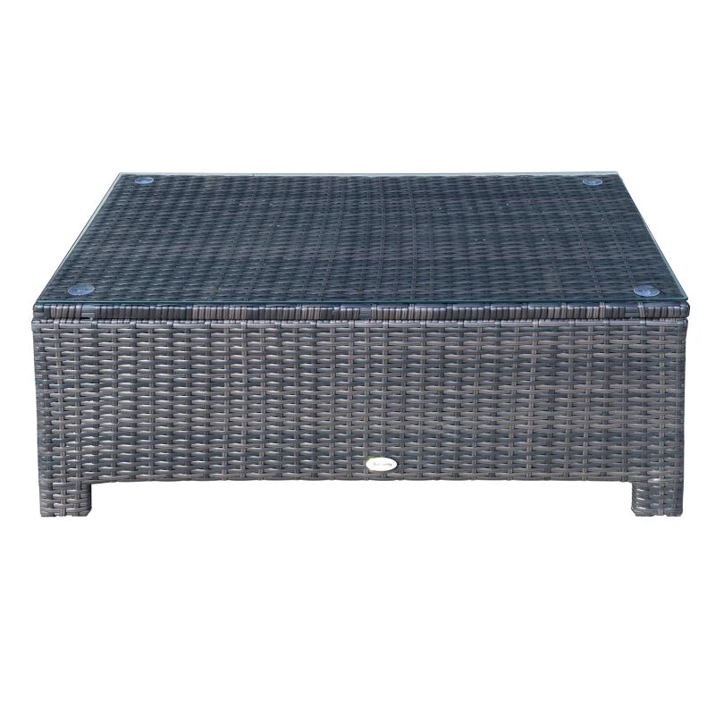 Table d'extérieur en rotin PE, table d'appoint de jardin avec plateau en verre pour patio, balcon, noir ou gris