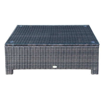 Table d'extérieur en rotin PE, table d'appoint de jardin avec plateau en verre pour patio, balcon, noir ou gris