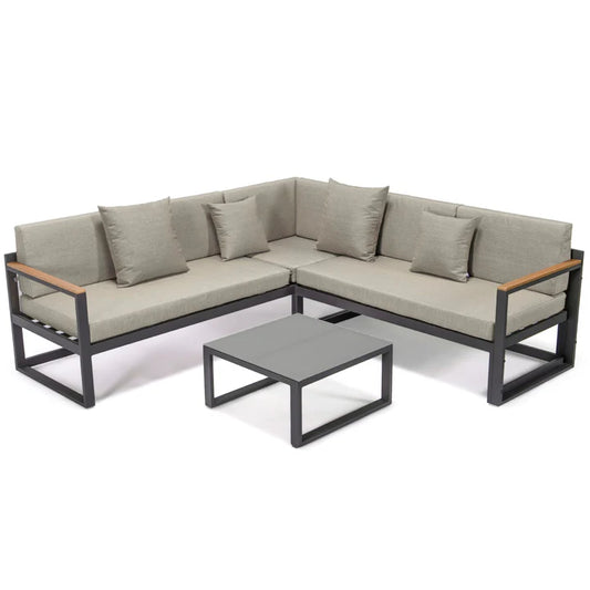 LM  Chelsea Black Sectional With Adjustable Headrest & Coffee Table With Cushions