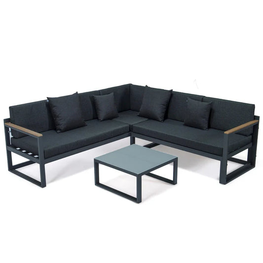 LM  Chelsea Black Sectional With Adjustable Headrest & Coffee Table With Cushions