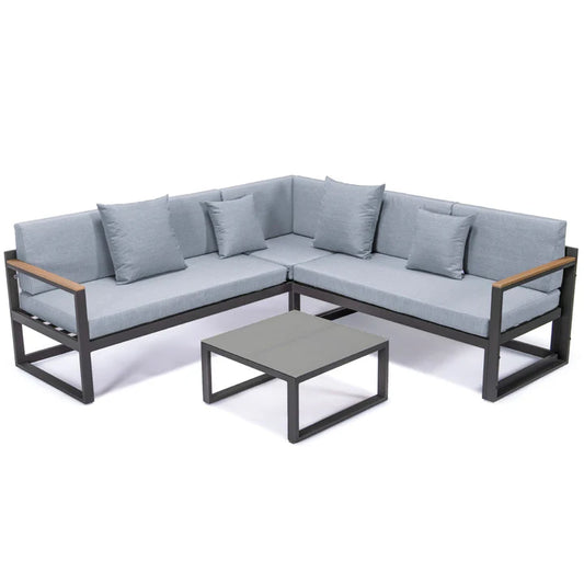 LM  Chelsea Black Sectional With Adjustable Headrest & Coffee Table With Cushions