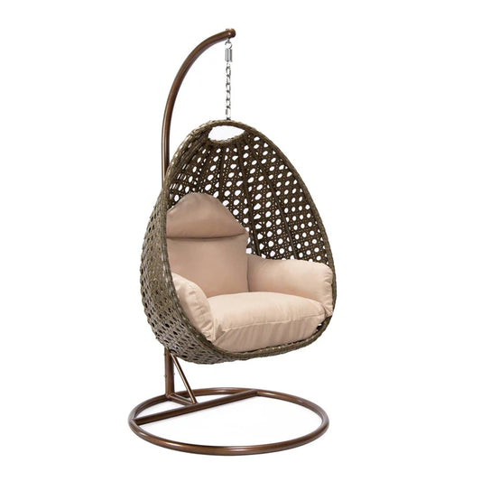 LM  Beige Wicker Hanging Egg Swing Chair