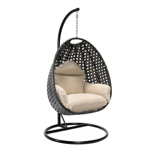 LM  Charcoal Wicker Hanging Egg Swing Chair