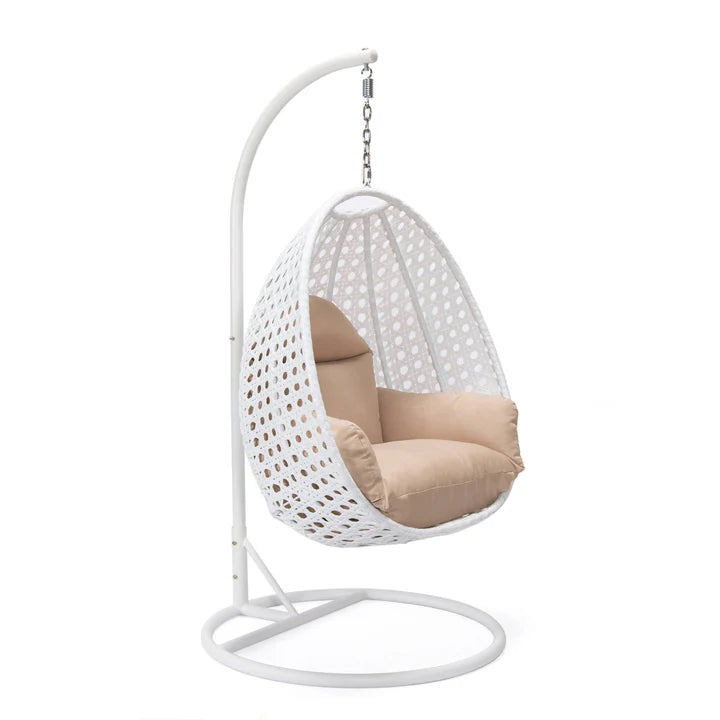 LM  White Wicker Hanging Egg Swing Chair