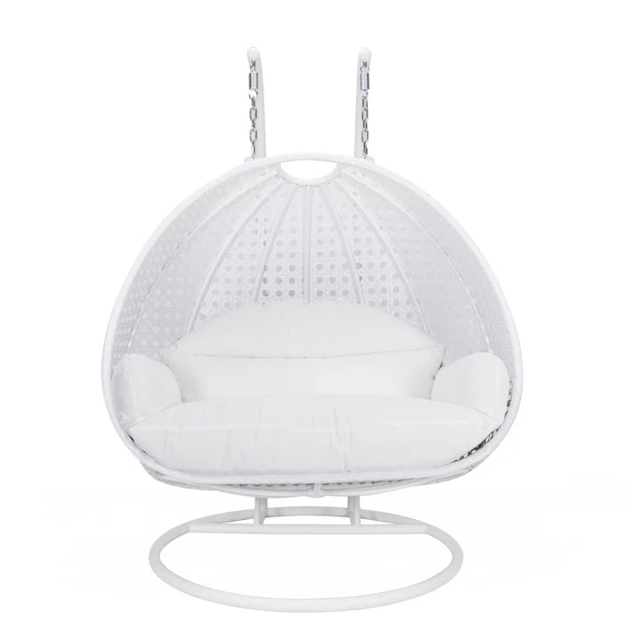 LM  White Wicker Hanging 2 person Egg Swing Chair