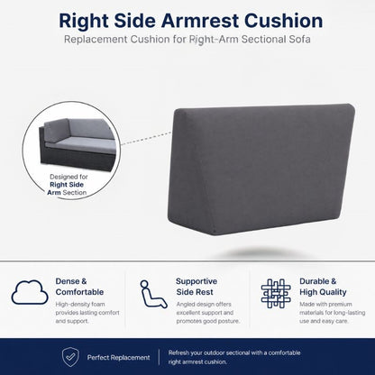 Right side armrest cushion for sectional sofa with product details on a white background