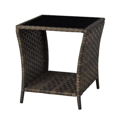 Wicker Side Coffee Table Outdoor Side Tables with Storage Bistro Table Patio Furniture Square End Tables Garden Table Brown