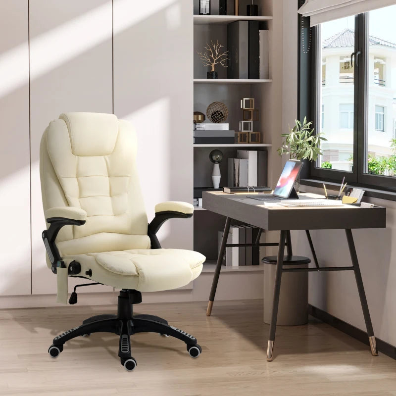 Chaise de bureau ergonomique chauffante HOMCOM : réglable, massante, pivotante, vibrante, dossier haut en cuir, beige | Nest Vibe