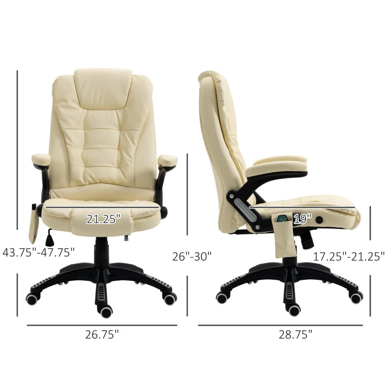 HOMCOM Heated Ergonomic Office Chair: Adjustable, Massage, Swivel, Vibrating, High Back Leather Executive, Beige | Nest Vibe