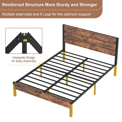 Alicia Platform Bed Frame with Wood Headboard and Footboard No Box Spring Needed