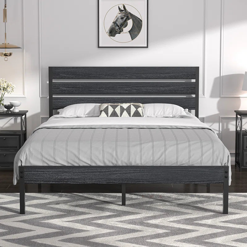 Alicia Platform Bed Frame with Wood Headboard and Footboard No Box Spring Needed