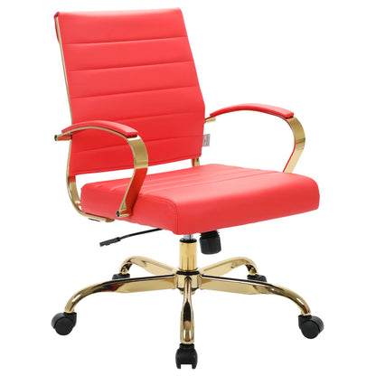 LeisureMod Benmar Home Leather Office Chair With Gold Frame