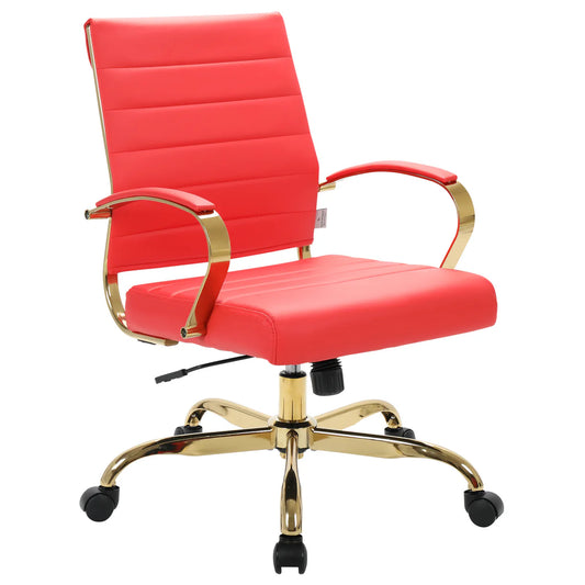 LeisureMod Benmar Home Leather Office Chair With Gold Frame