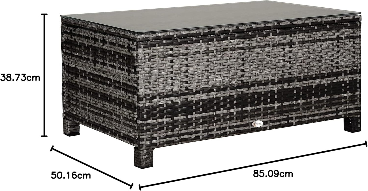 Outdoor PE Rattan Wicker Table, Patio Garden Side Table W/Glass Top for Patio, Balcony, Mixed Grey