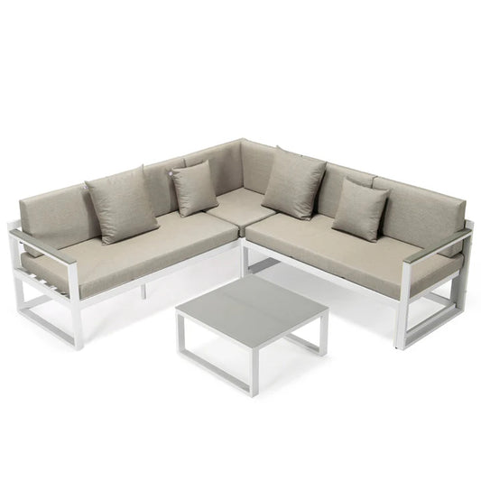 LM  Chelsea White Sectional With Adjustable Headrest & Coffee Table With Cushions