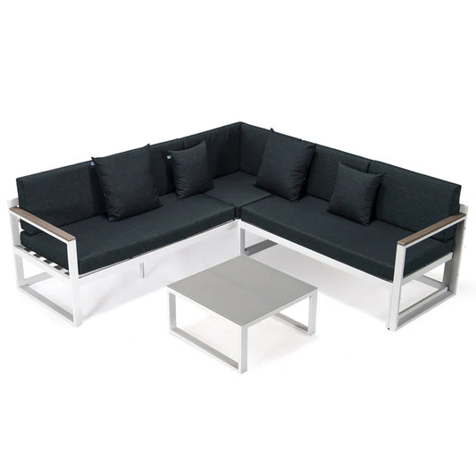 LM  Chelsea White Sectional With Adjustable Headrest & Coffee Table With Cushions