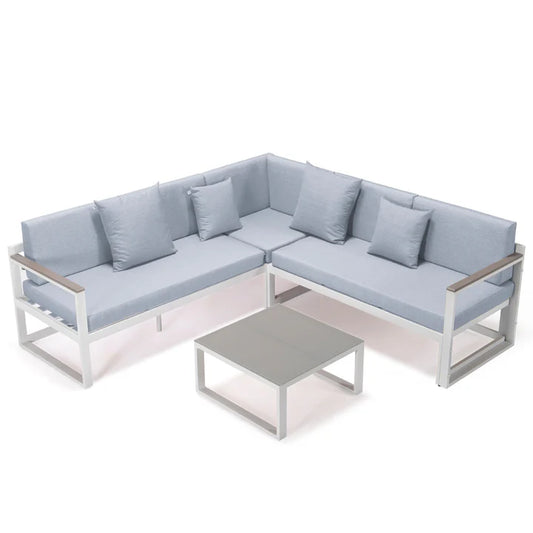 LM  Chelsea White Sectional With Adjustable Headrest & Coffee Table With Cushions