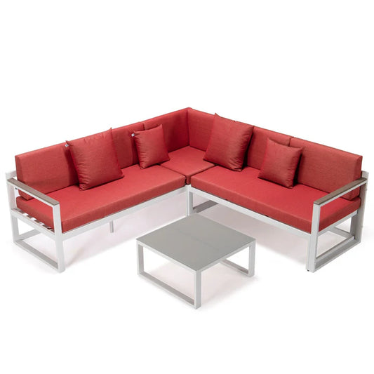 LM  Chelsea White Sectional With Adjustable Headrest & Coffee Table With Cushions