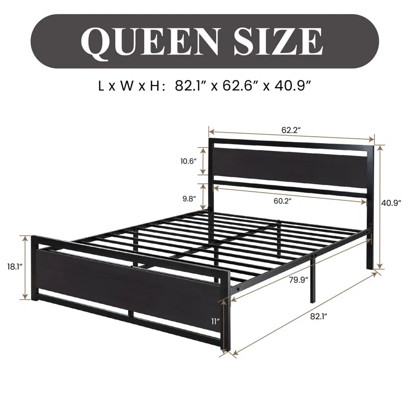 Marilee Wood and Black Metal Frame Bed with Headboard