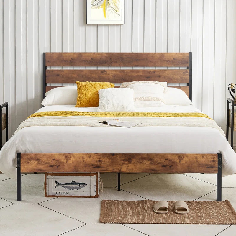 Alicia Platform Bed Frame with Wood Headboard and Footboard No Box Spring Needed