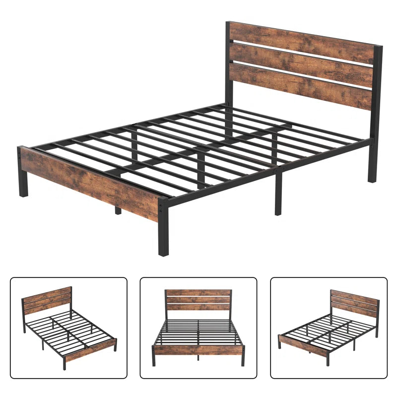 Alicia Platform Bed Frame with Wood Headboard and Footboard No Box Spring Needed