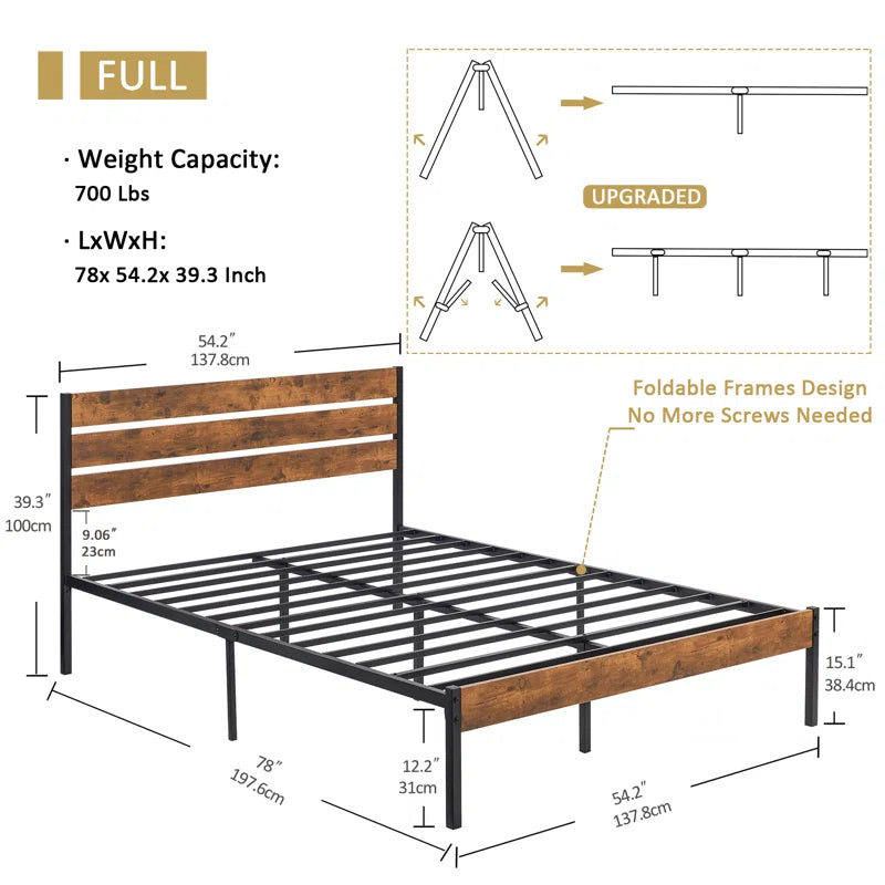 Alicia Platform Bed Frame with Wood Headboard and Footboard No Box Spring Needed