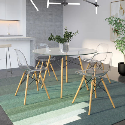 Table à manger ronde LM Dover avec plateau en bois et base Eiffel en bois naturel