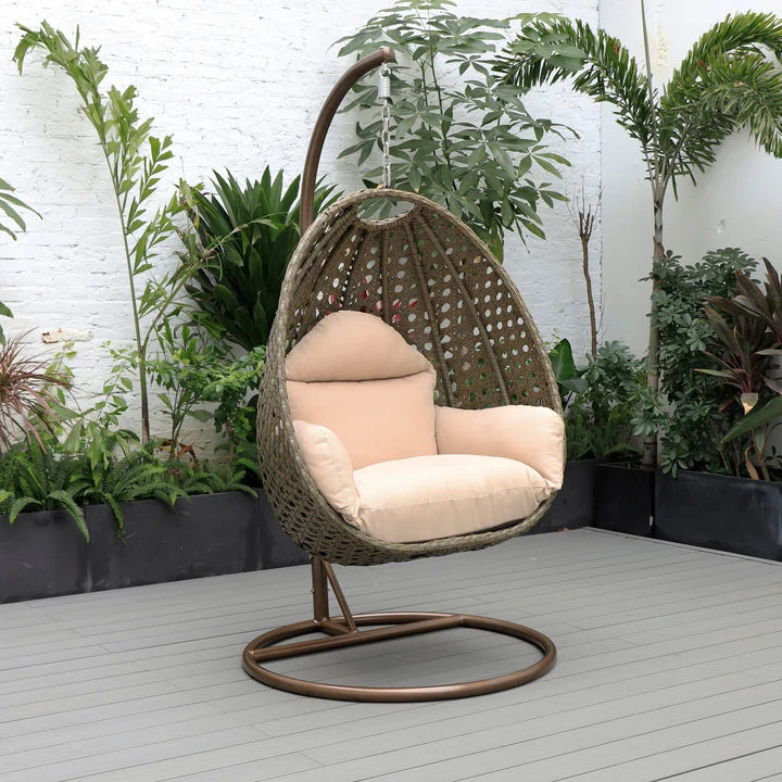 LM  Beige Wicker Hanging Egg Swing Chair