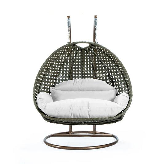 LM  Beige Wicker Hanging 2 person Egg Swing Chair