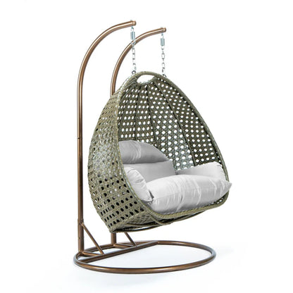 LM  Beige Wicker Hanging 2 person Egg Swing Chair