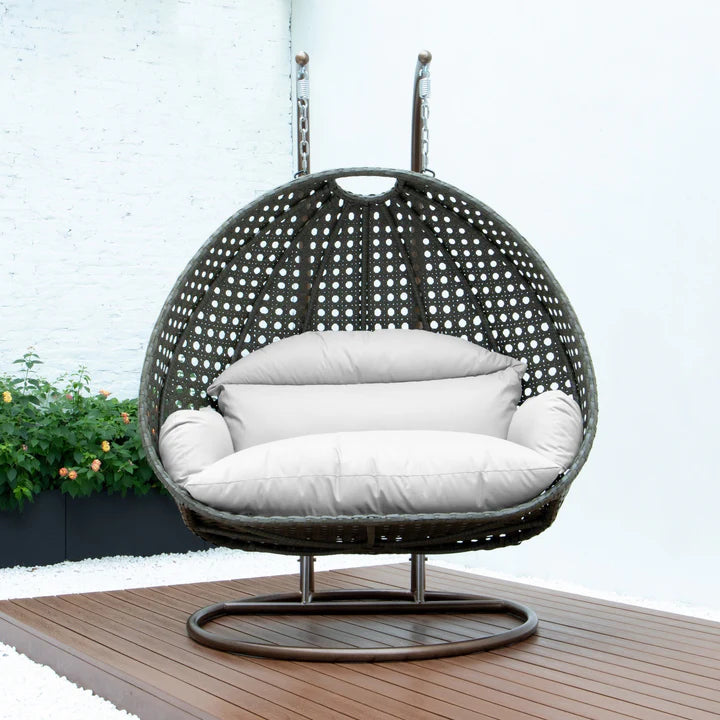 LM  Beige Wicker Hanging 2 person Egg Swing Chair